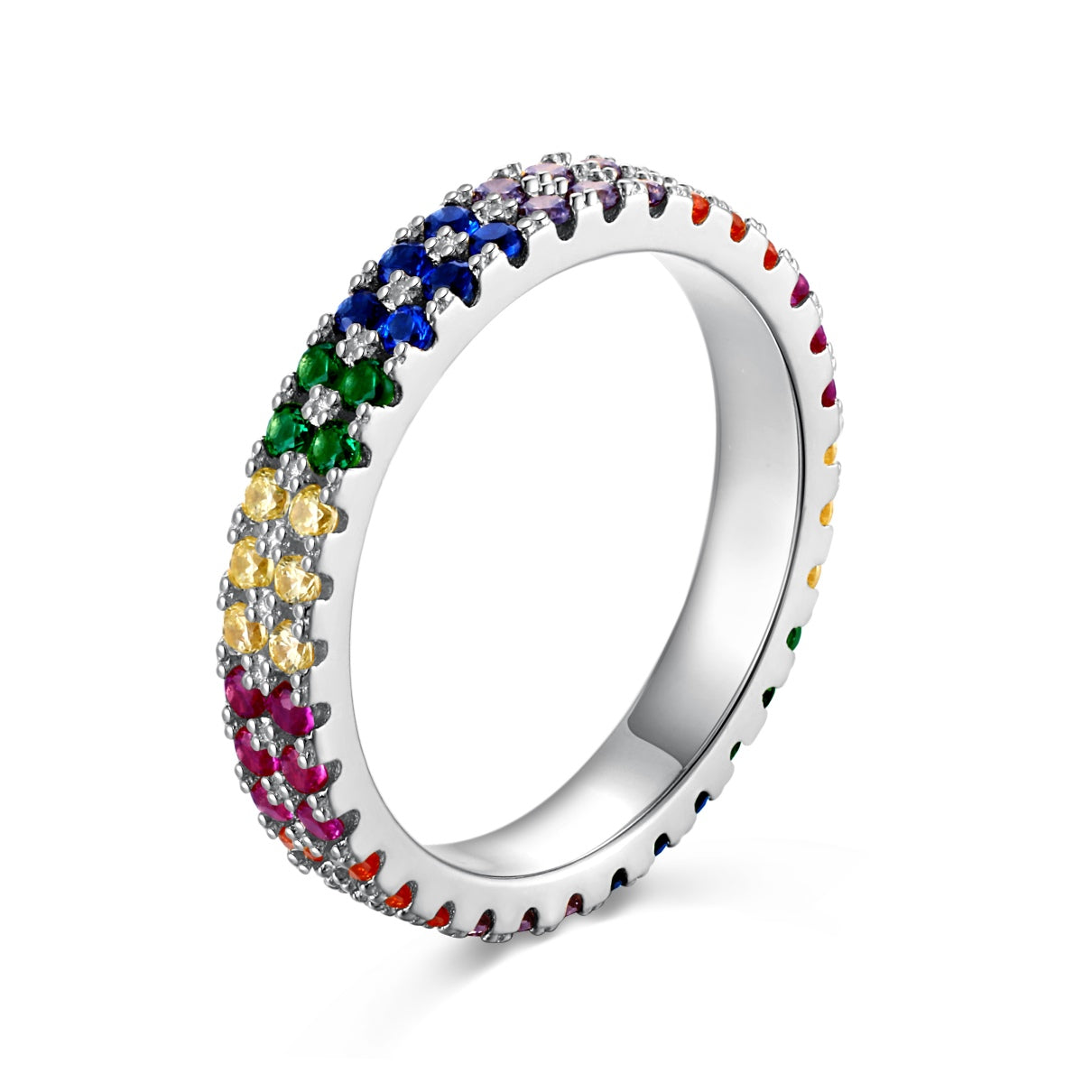 [Love More]Unique Colorful Round Cut Tennis Ring