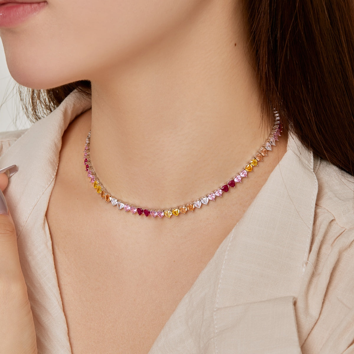 [Love More]Sparkling Colorful Full Heart Tennis Necklace