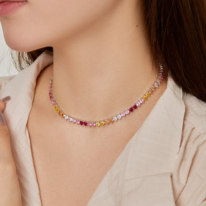 [Love More]Sparkling Colorful Full Heart Tennis Necklace