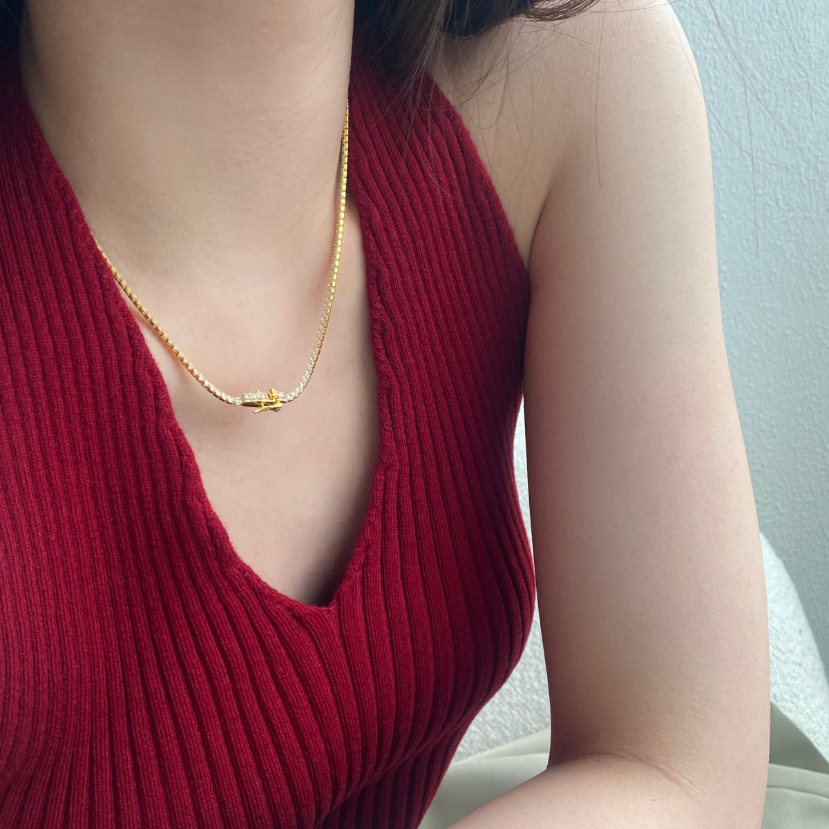 [Love More]Delicate Round Shape Tennis Necklace