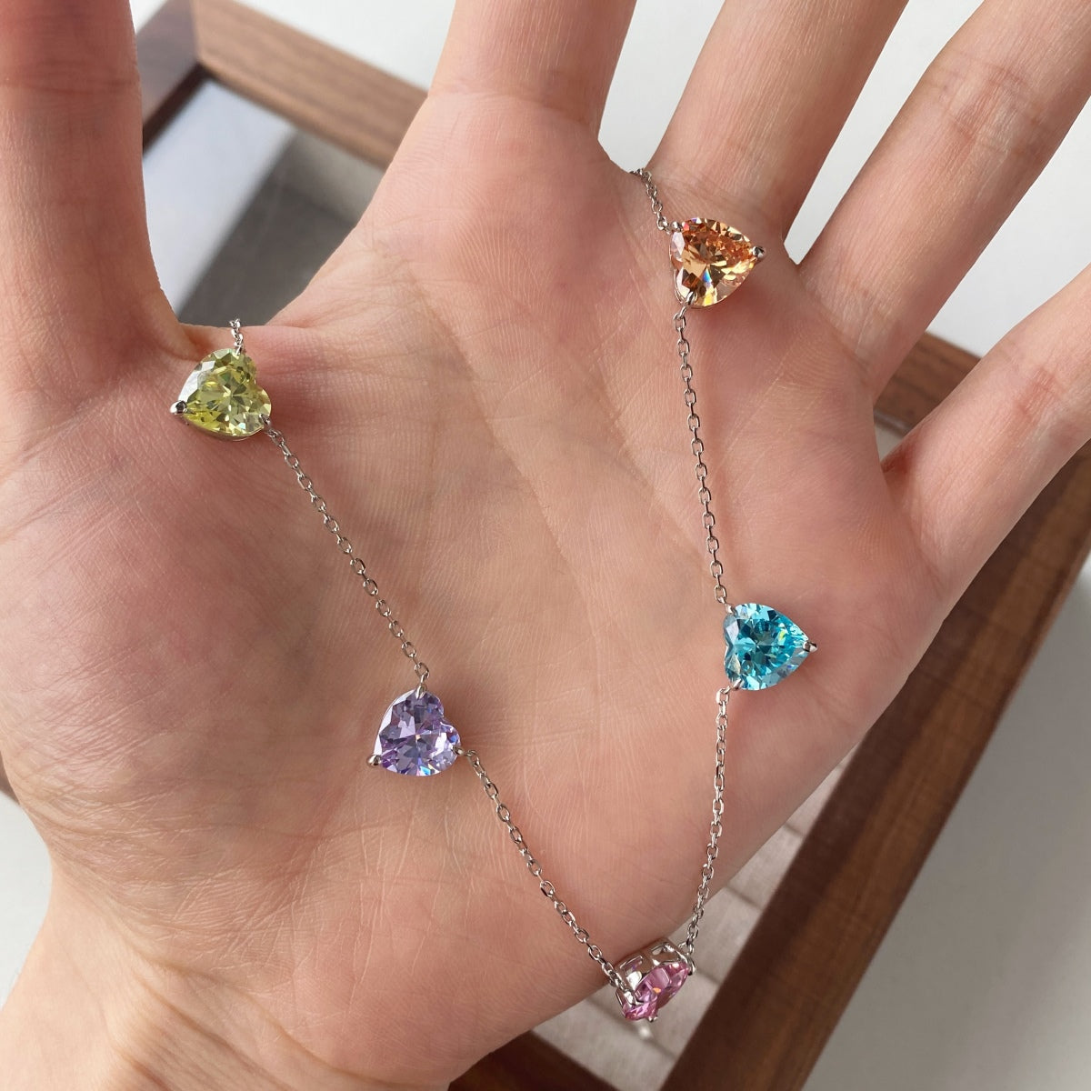[Love More]Sparkling Colorful Heart Cut Necklace