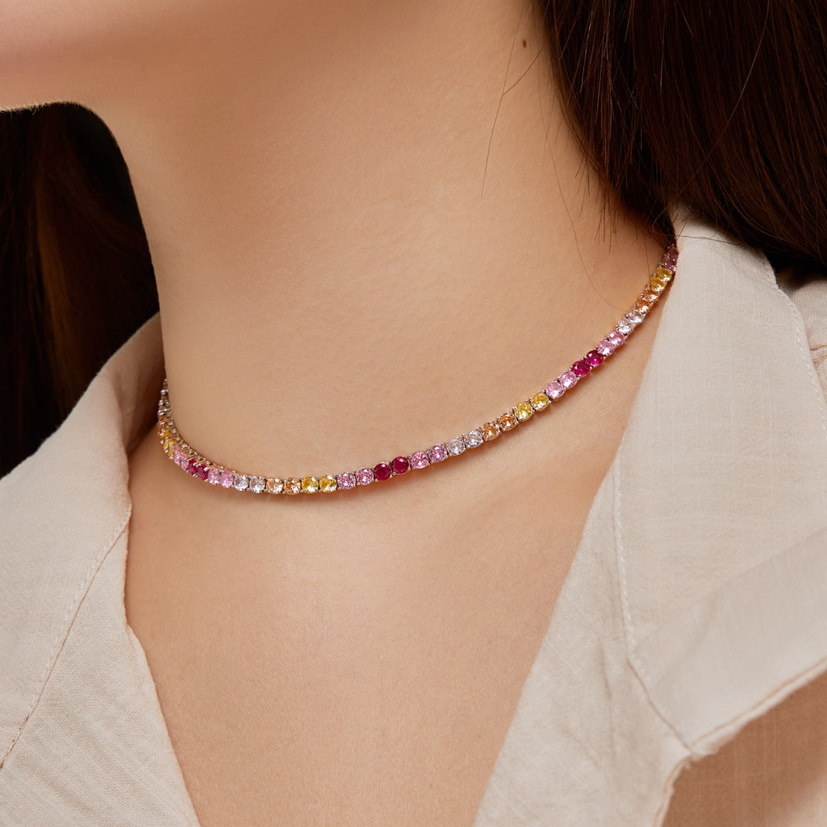 [Love More]Delicate Colorful Tennis Necklace