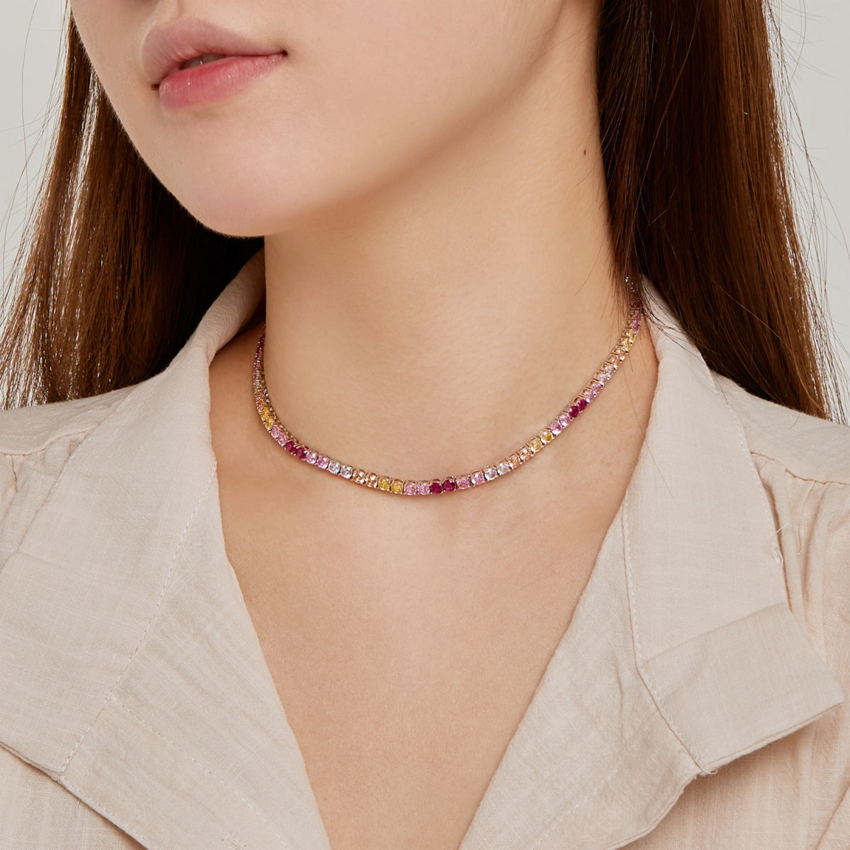[Love More]Delicate Colorful Tennis Necklace