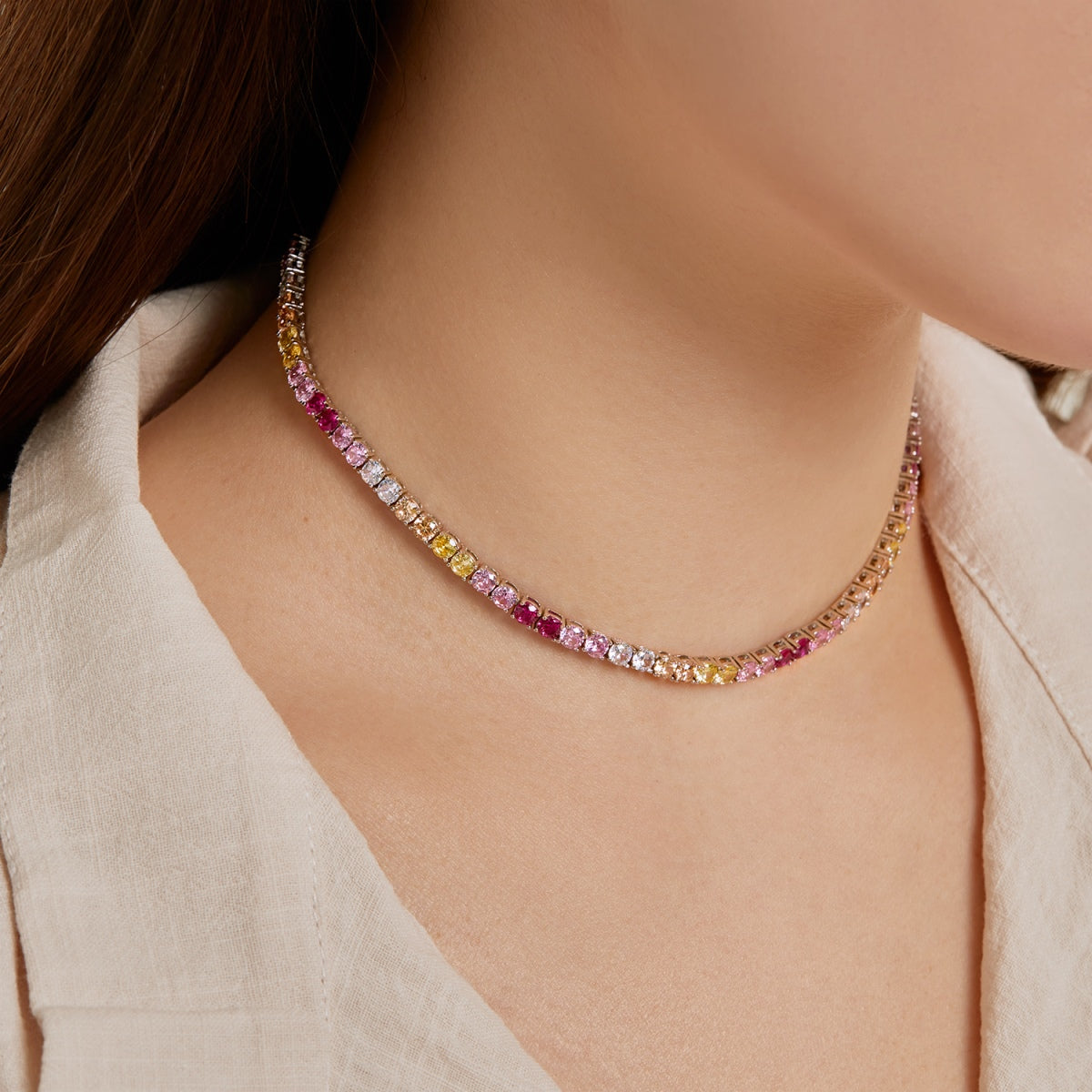 [Love More]Delicate Colorful Tennis Necklace