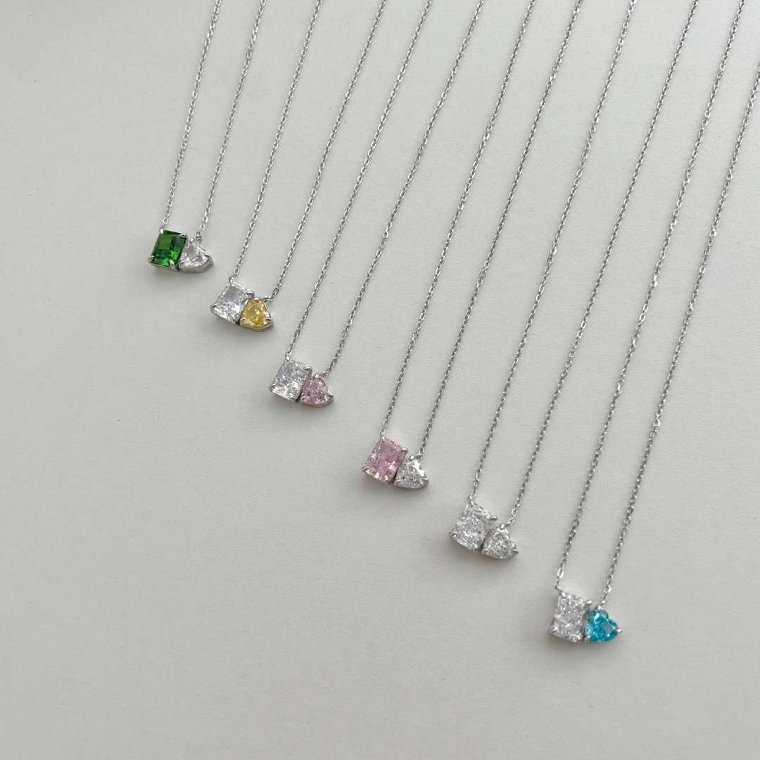 [Love More]Dazzling Square & Heart Shape Necklace