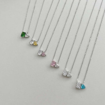 [Love More]Dazzling Square & Heart Shape Necklace