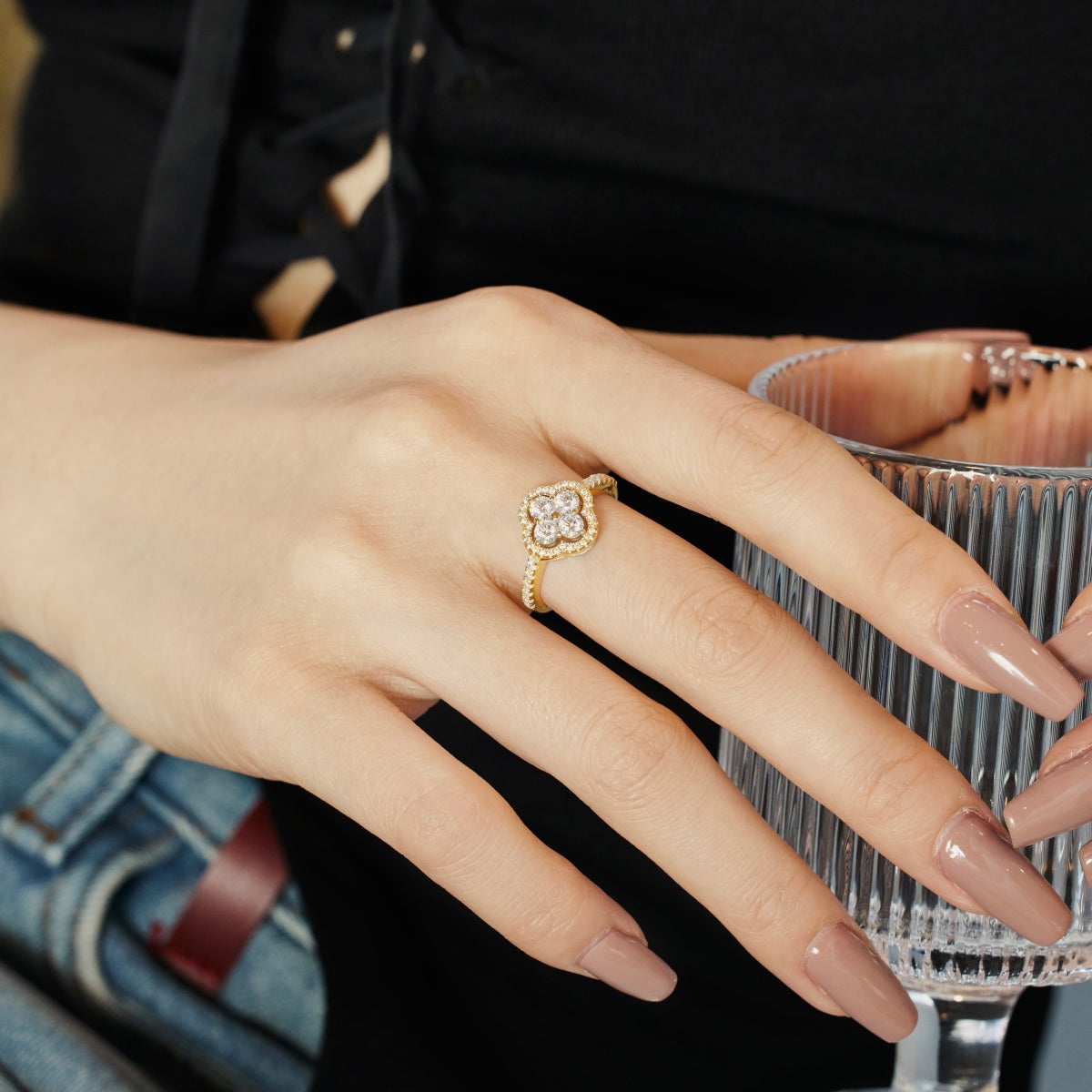 [Love More]Four Leaf Clover Flower Design Ring