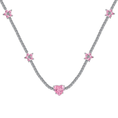 [Love More]Dazzling Pink Heart Flower Necklace