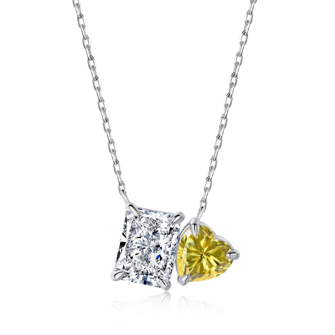 [Love More]Dazzling Square & Heart Shape Necklace