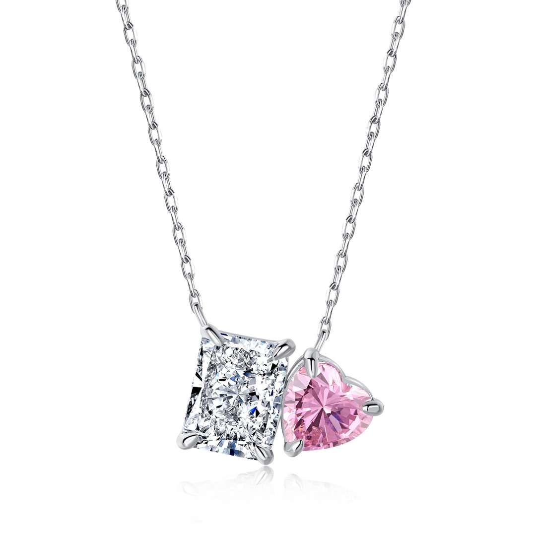 [Love More]Dazzling Square & Heart Shape Necklace
