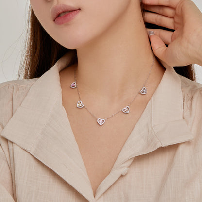 [Love More]Sparkling Five Heart Necklace