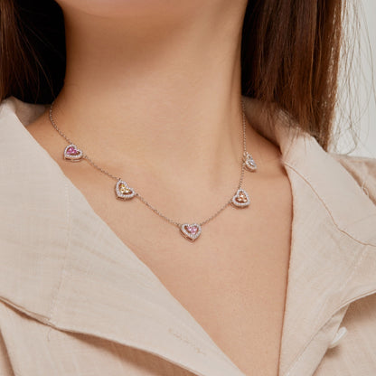 [Love More]Sparkling Five Heart Necklace