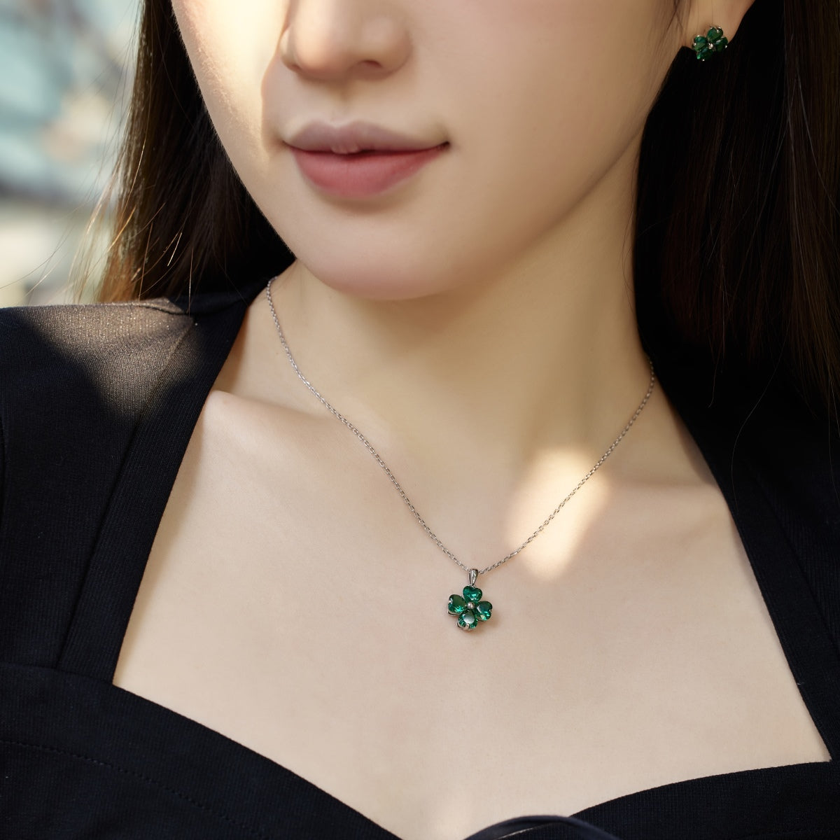 [Love More]Heart-Shaped Four-Leaf Clover Bead Necklace