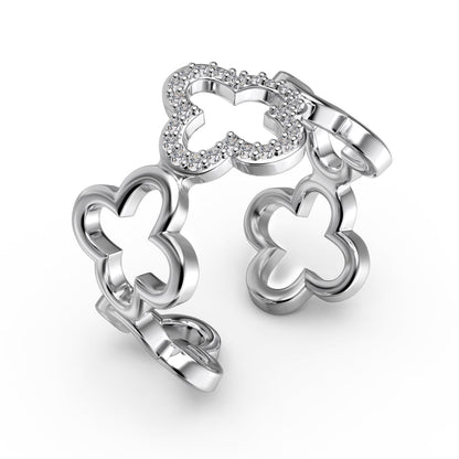 [Love More]Hollow Design Four-Leaf Clover Flower Shape Ring