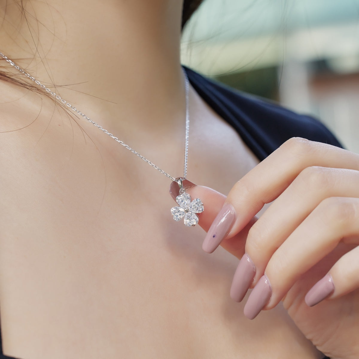 [Love More]Heart-Shaped Four-Leaf Clover Bead Necklace