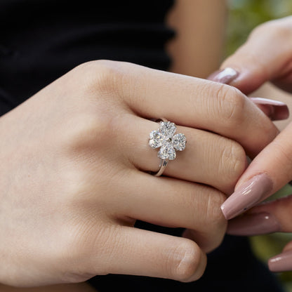 [Love More]Heart-shaped Four-Leaf Clover Ball Ring