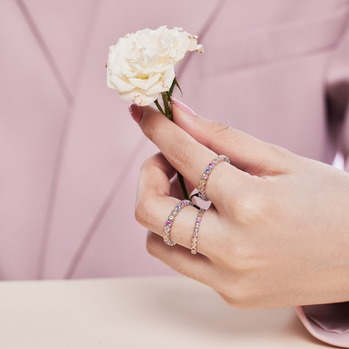 [Love More]Sparkling Colorful Round Cut Tennis Ring
