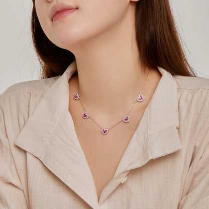 [Love More]Sparkling Five Heart Necklace