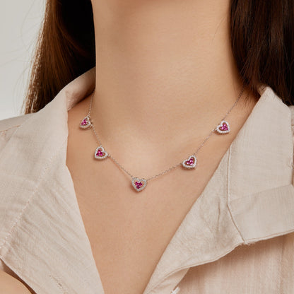 [Love More]Sparkling Five Heart Necklace