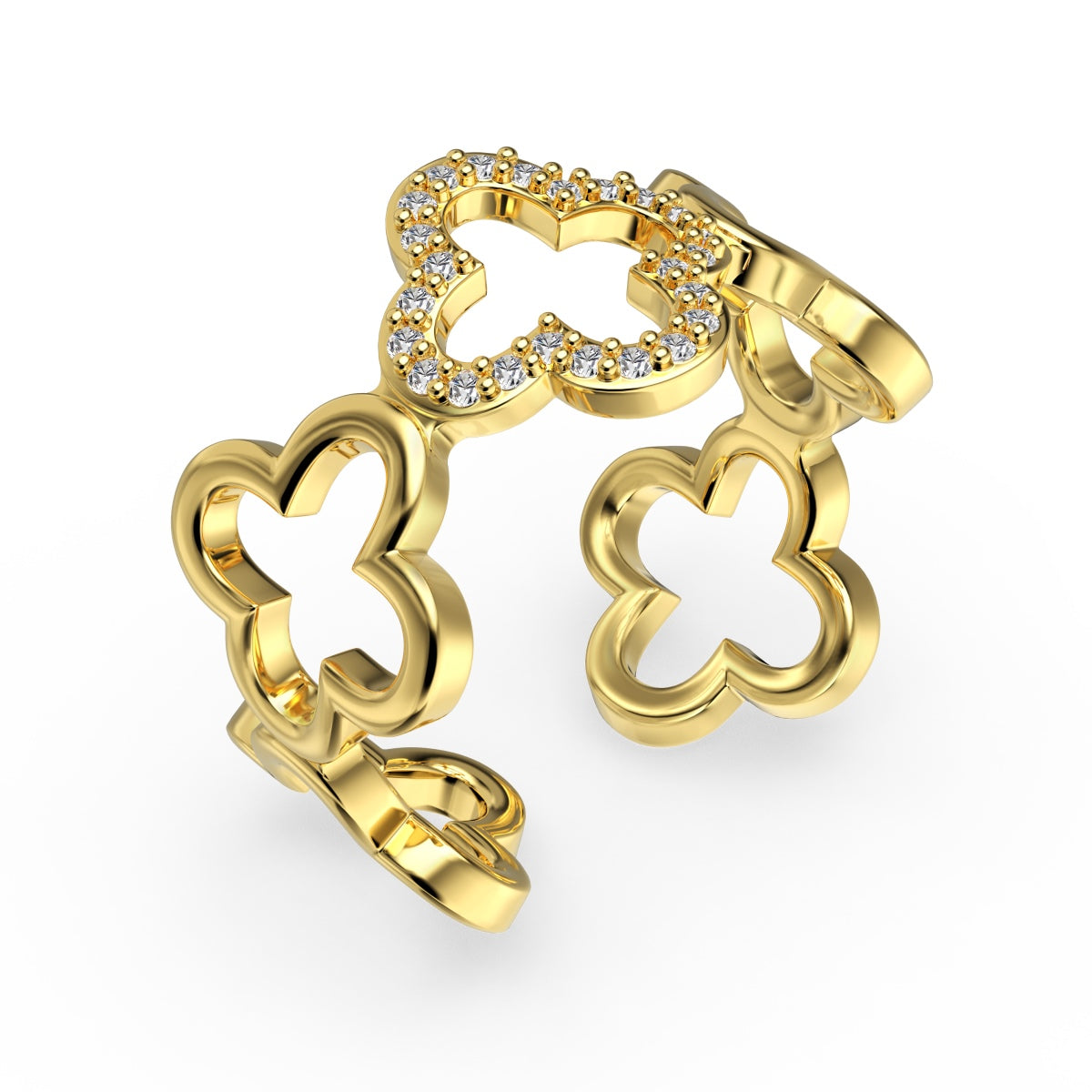 [Love More]Hollow Design Four-Leaf Clover Flower Shape Ring