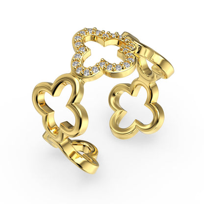 [Love More]Hollow Design Four-Leaf Clover Flower Shape Ring