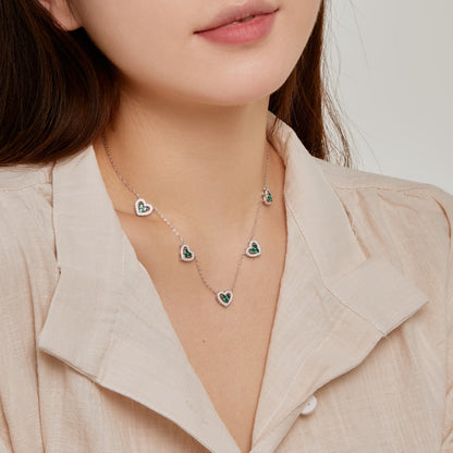 [Love More]Sparkling Five Heart Necklace