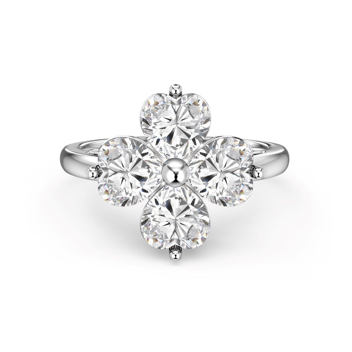 [Love More]Heart-shaped Four-Leaf Clover Ball Ring