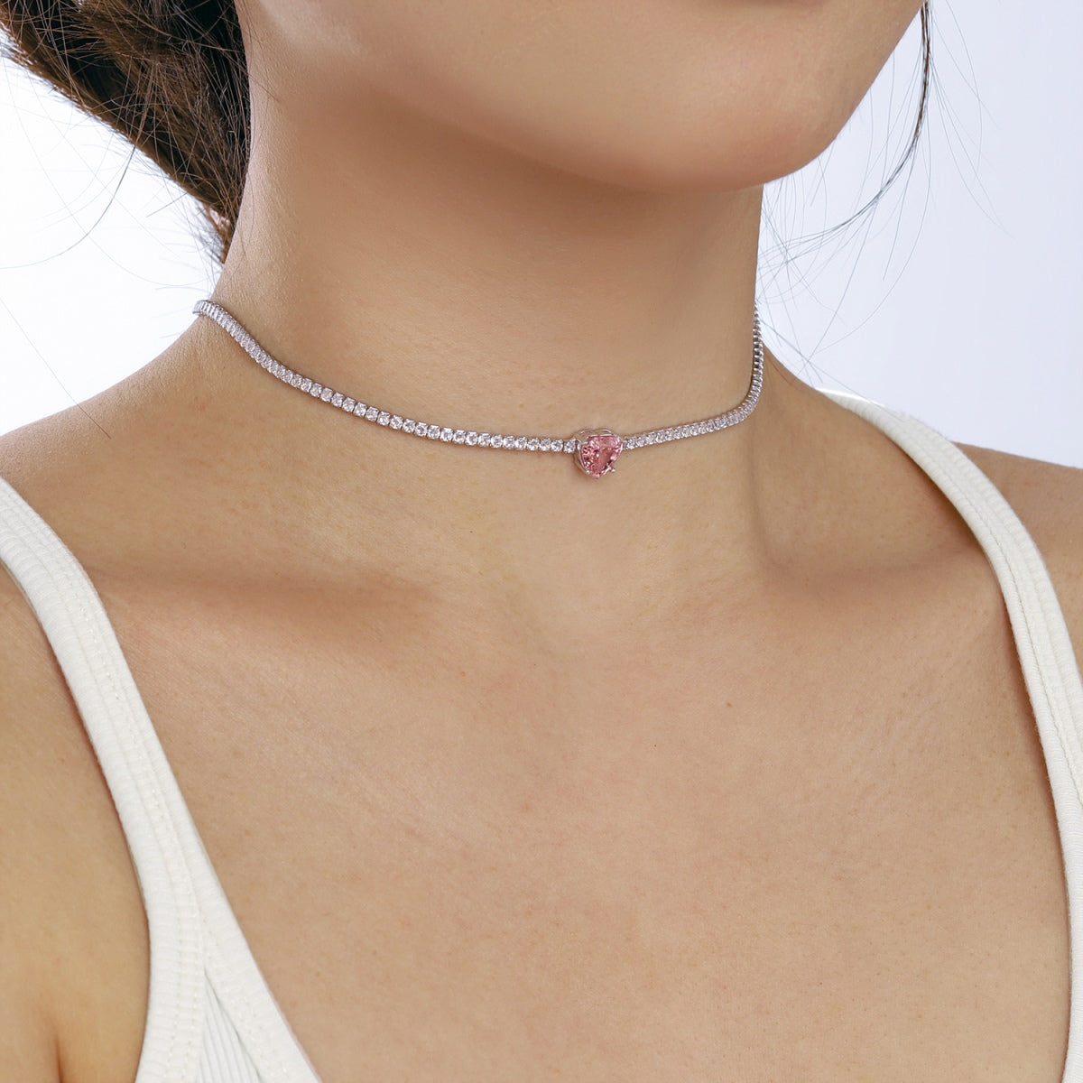 [Love More]2.0 Carat Sparkling Tennis Heart Cut Necklace