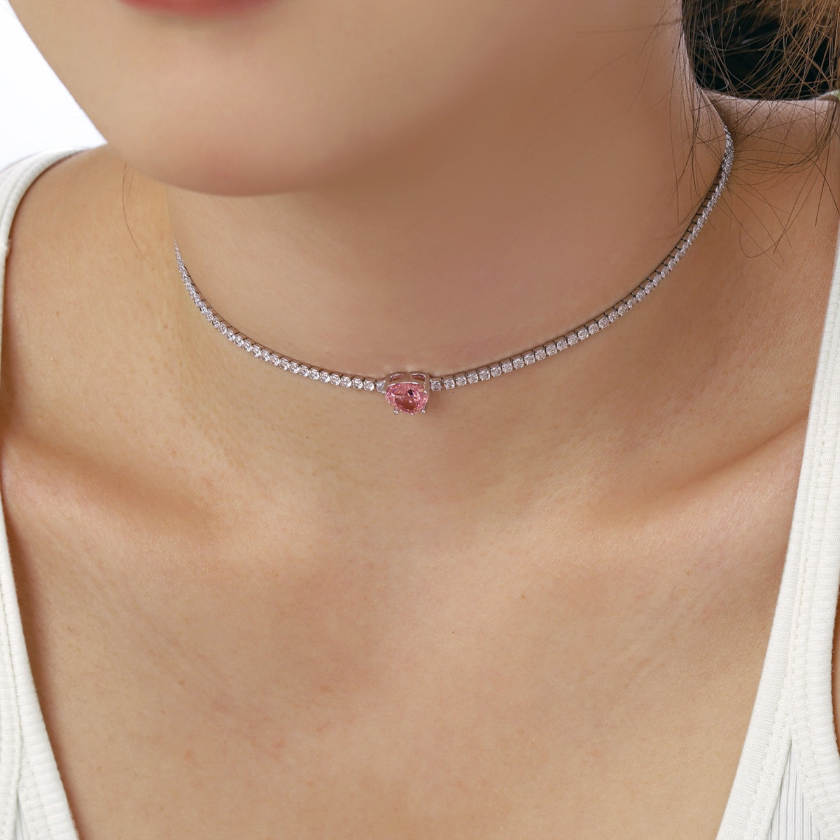 [Love More]2.0 Carat Sparkling Tennis Heart Cut Necklace