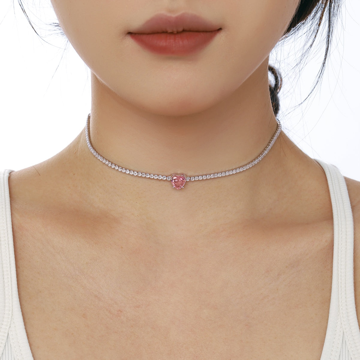 [Love More]2.0 Carat Sparkling Tennis Heart Cut Necklace