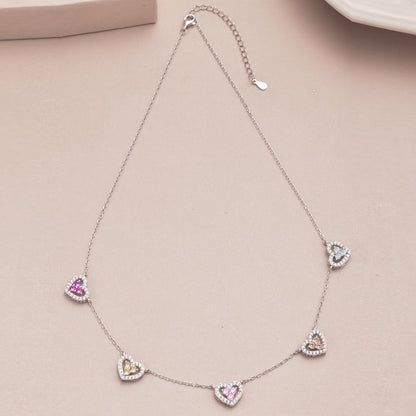 [Love More]Sparkling Five Heart Necklace