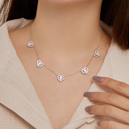 [Love More]Sparkling Five Heart Necklace