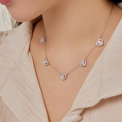 [Love More]Sparkling Five Heart Necklace