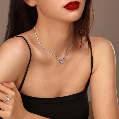 [Love More]8.0 Carat Versatile Colorful Sweet Heart-Shaped Tennis Necklace