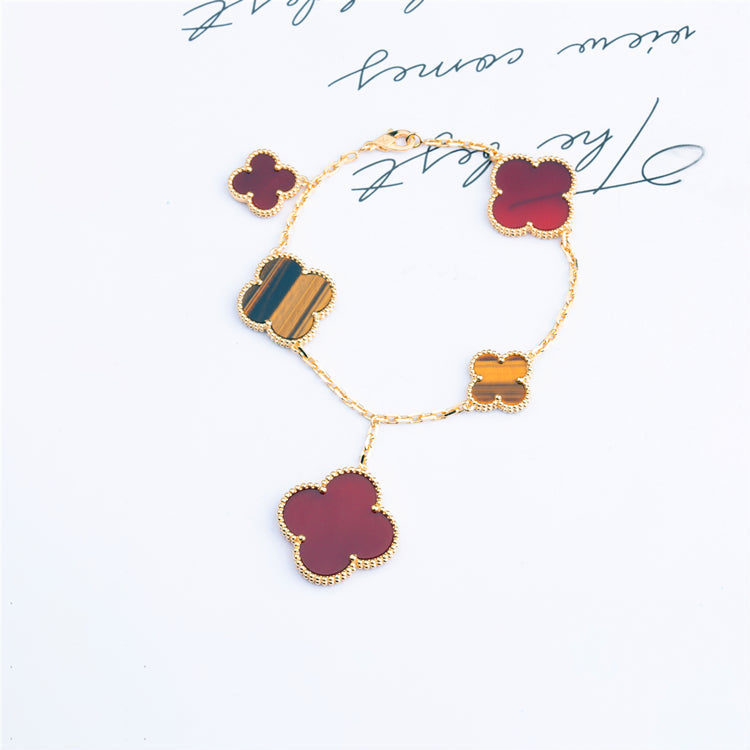 [Love More]CLOVER BRACELET 5 MOTIFS CARNELIAN TIGER EYE