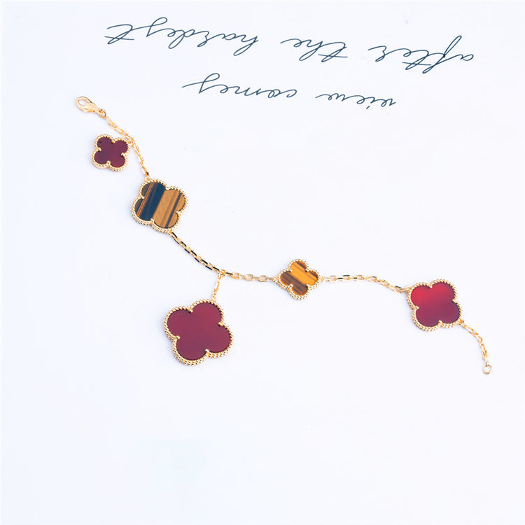 [Love More]CLOVER BRACELET 5 MOTIFS CARNELIAN TIGER EYE
