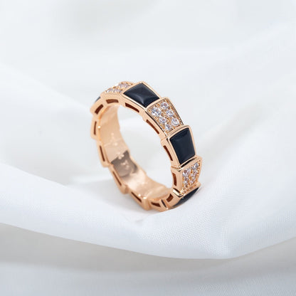 [Love More]SERPENTI RING PINK GOLD BLACK MOP DIAMOND PAVED 4MM