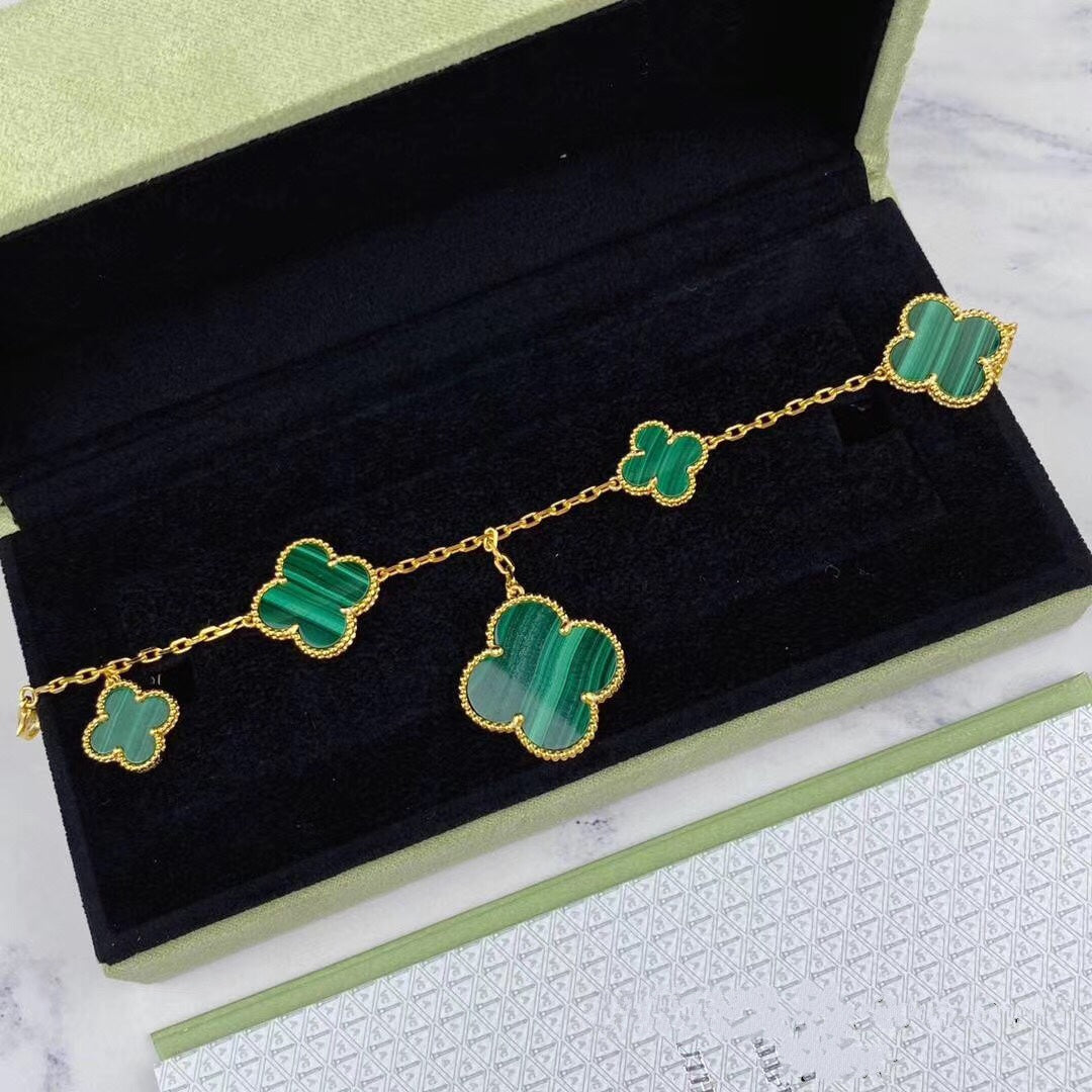 [Love More]MAGIC CLOVER MALACHITE GOLD BRACELET 5 MOTIFS