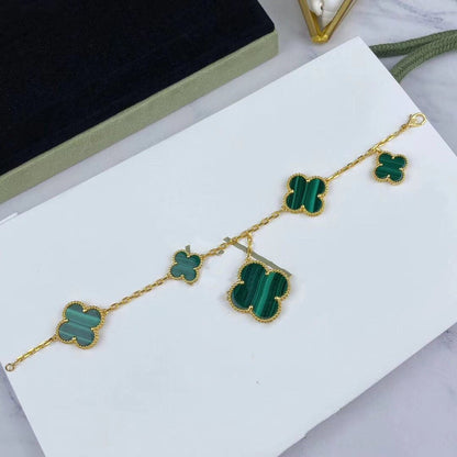 [Love More]MAGIC CLOVER MALACHITE GOLD BRACELET 5 MOTIFS