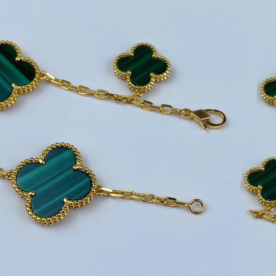 [Love More]MAGIC CLOVER MALACHITE GOLD BRACELET 5 MOTIFS