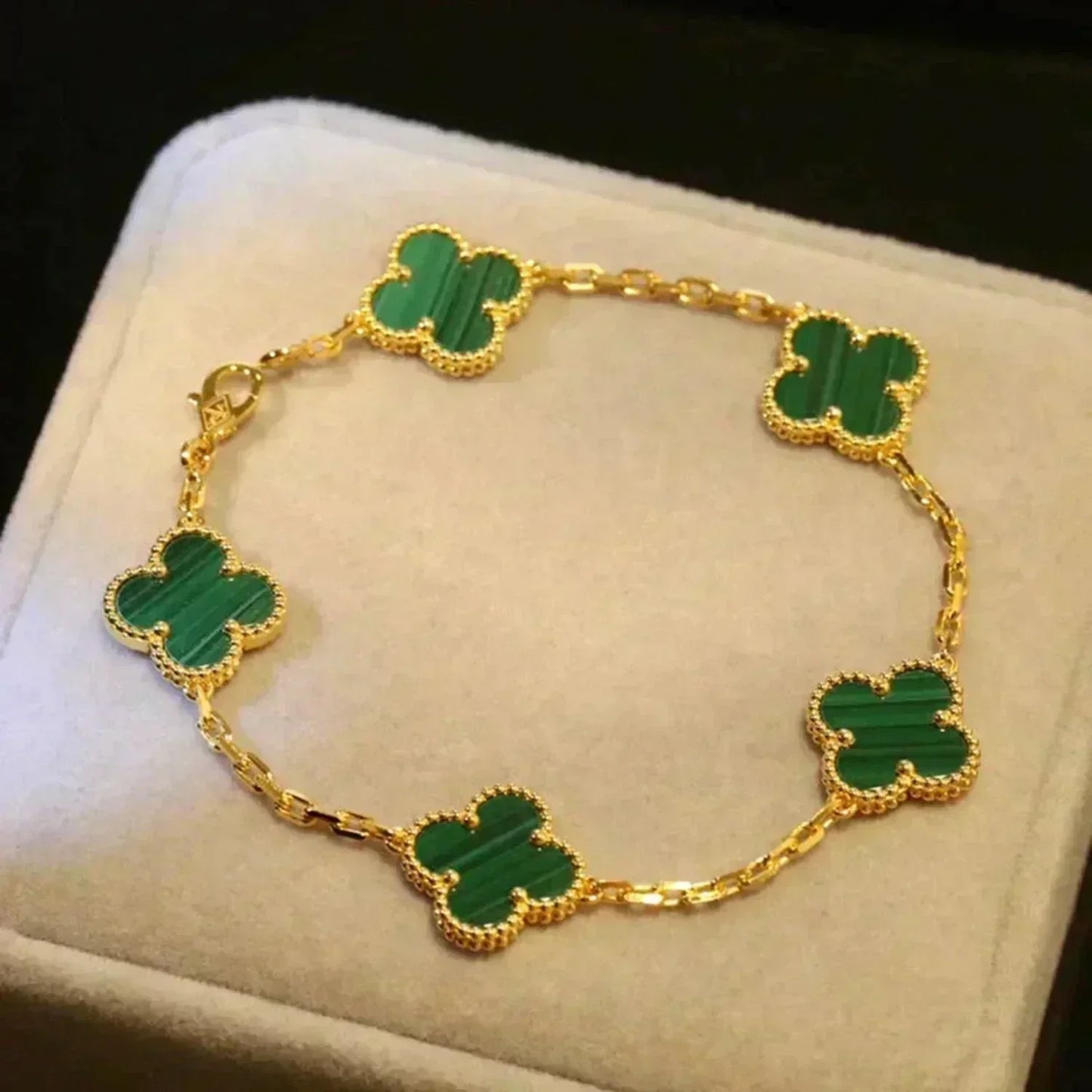 [Love More]CLOVER 5 MOTIFS MALACHITE BRACELET