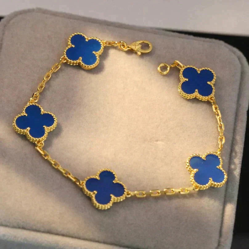 [Love More]CLOVER 5 MOTIFS BLUE AGATE BRACELET