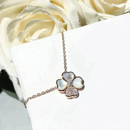 [Love More]CLOVER MOP DIAMOND ROSE GOLD NECKLACE