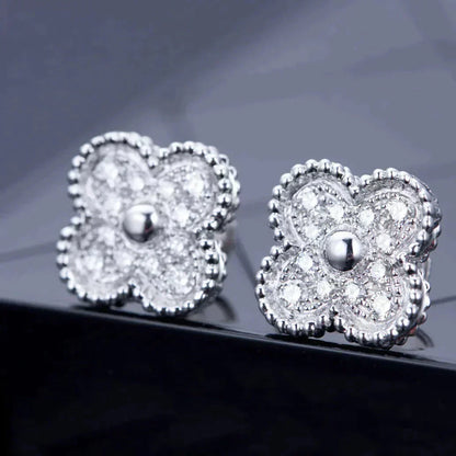 [Love More]CLOVER 1 MOTIFS DIAMOND STUD EARRINGS SILVER