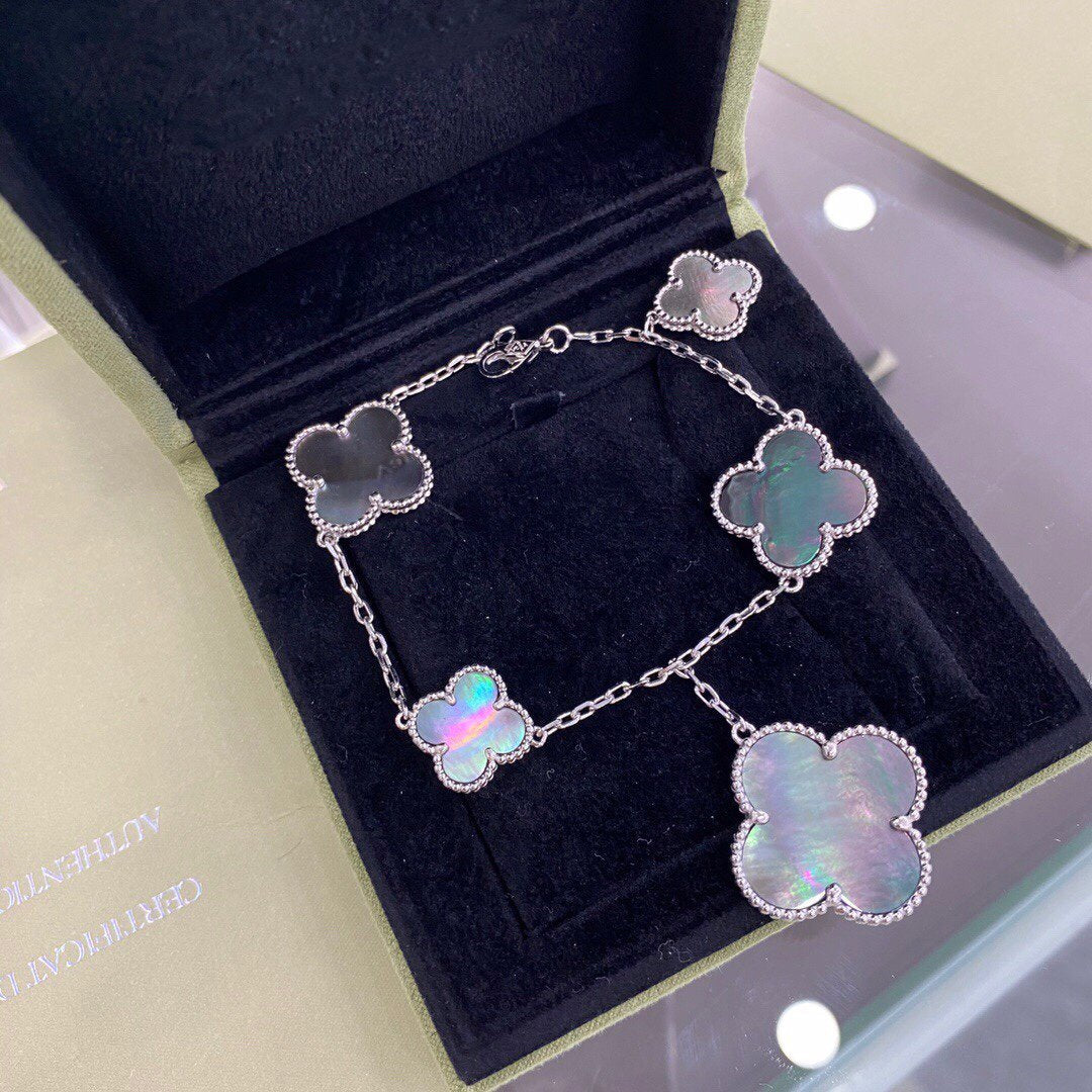 [Love More]CLOVER 5 MOTIFS SIVLER DARK MOP BRACELET