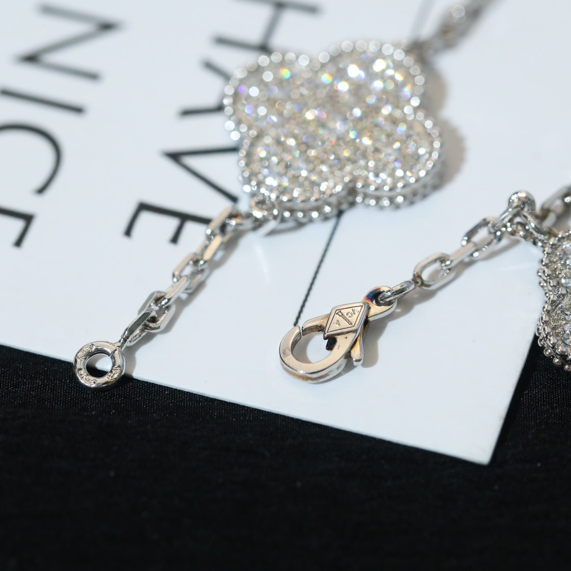 [Love More]CLOVER BRACELET 5 MOTIF SILVER DIAMOND PAVED