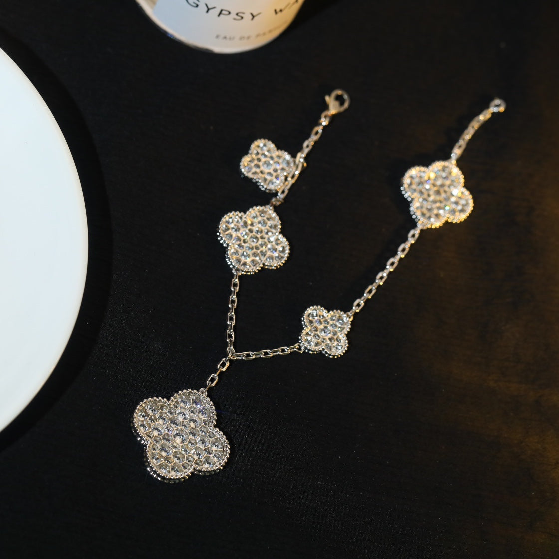 [Love More]CLOVER BRACELET 5 MOTIF SILVER DIAMOND PAVED