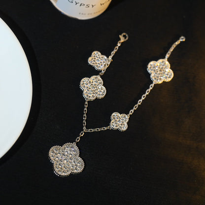 [Love More]CLOVER BRACELET 5 MOTIF SILVER DIAMOND PAVED