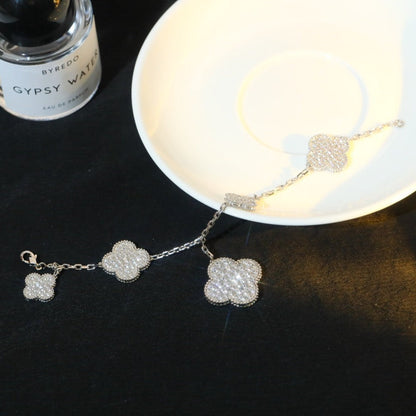 [Love More]CLOVER BRACELET 5 MOTIF SILVER DIAMOND PAVED