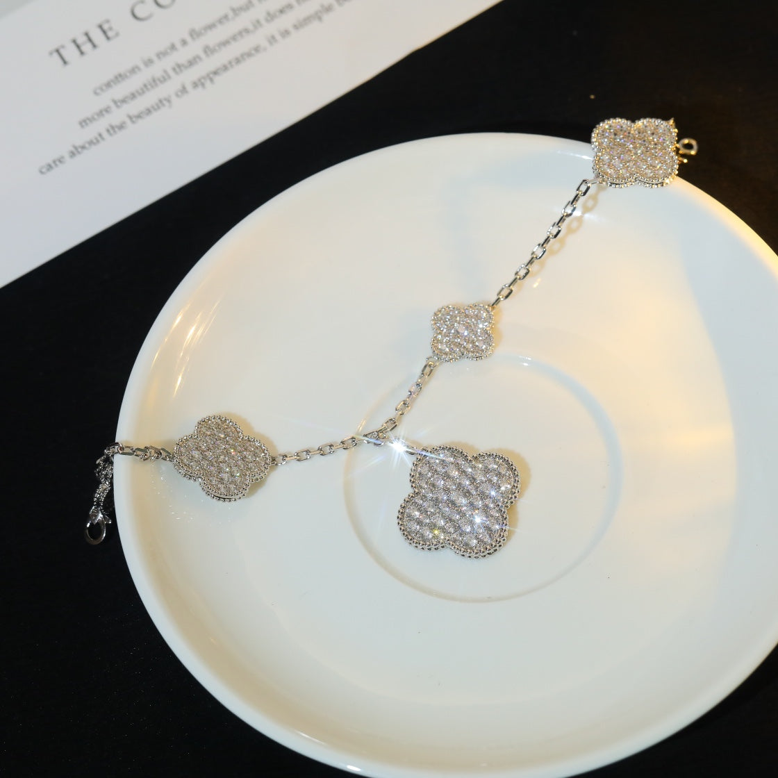 [Love More]CLOVER BRACELET 5 MOTIF SILVER DIAMOND PAVED